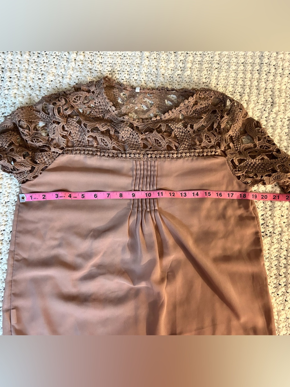 Women's Taupe Lace Yoke Long-Sleeve Blouse - Picture 14 of 16